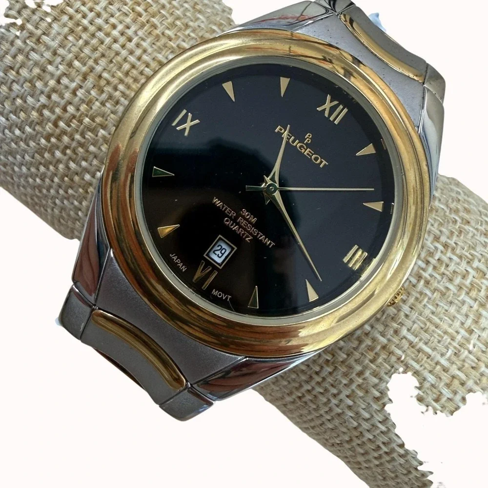 Peugeot Two-Tone Roman Numeral Mens Quartz Watch Stainless Steel 30M Water Resis